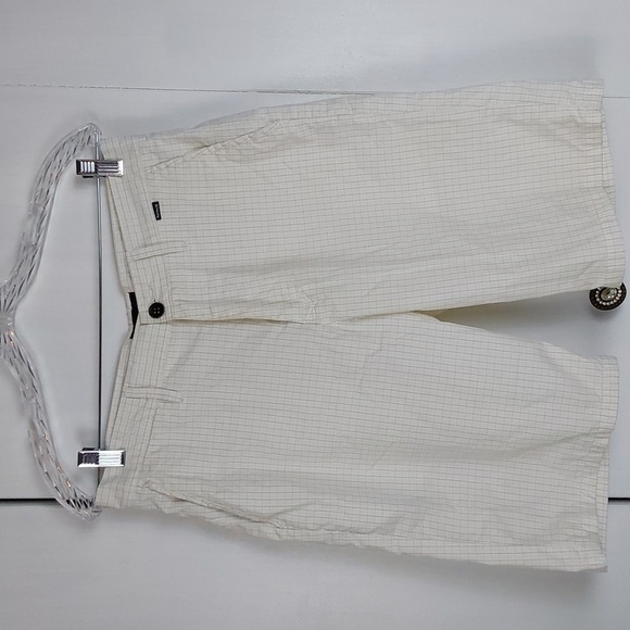 Hurley Mens Checked Pocket Casual Shorts Off White  Zipper Preppy  Sz.30 - Picture 1 of 11